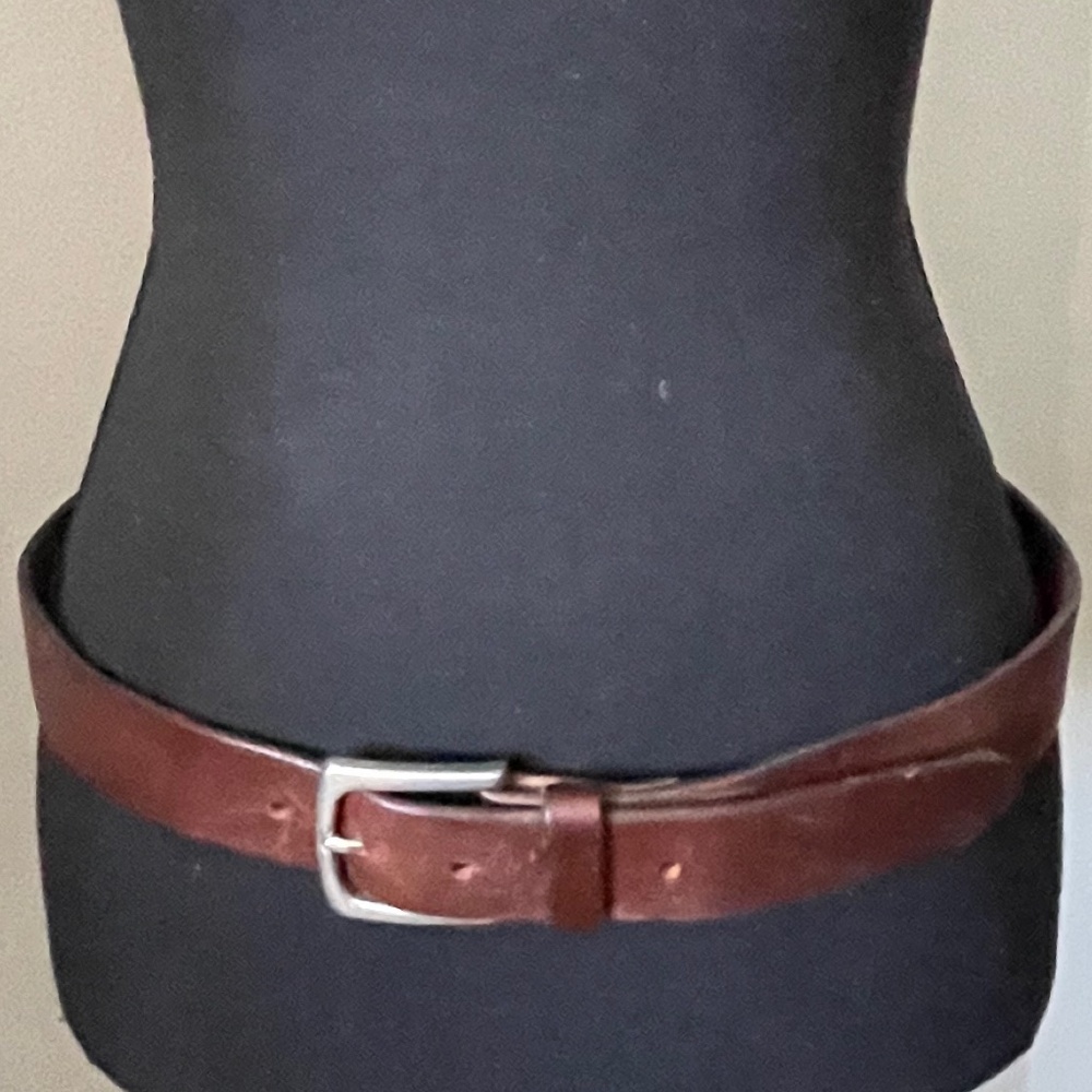 Vintage 1989 Brown Leather Belt With Solid Brass Buckle - Made in USA
